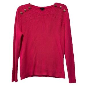 TALBOTS Women Sweater Size L Pink Crew Neck Long Sleeve Button Knit Preppy